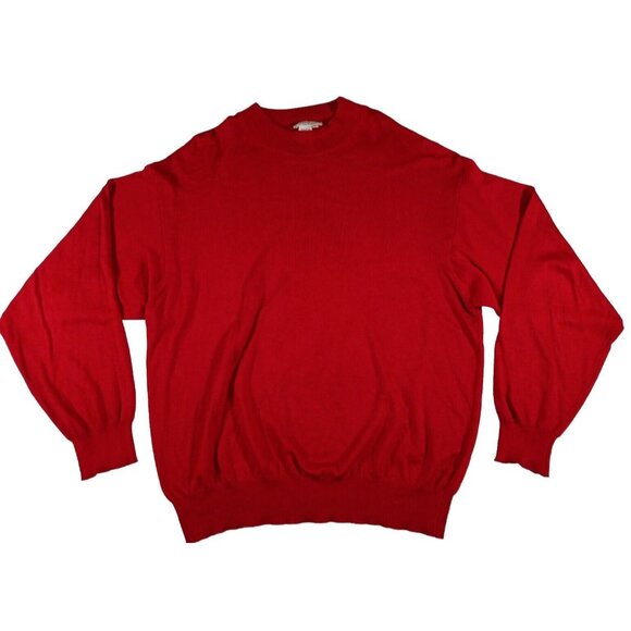 Allora Italy Red Knit Sweater Mens XL Red Vintage Cotton Rayon Blend Pullover - Picture 1 of 6
